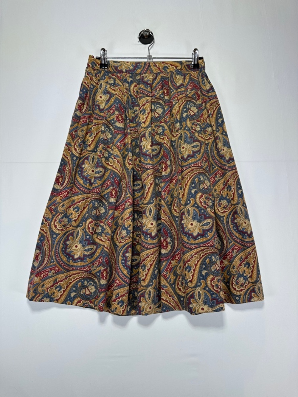 Vintage Paisley A Line Midi Skirt Multi Color Boho Country Size S Cottagecore